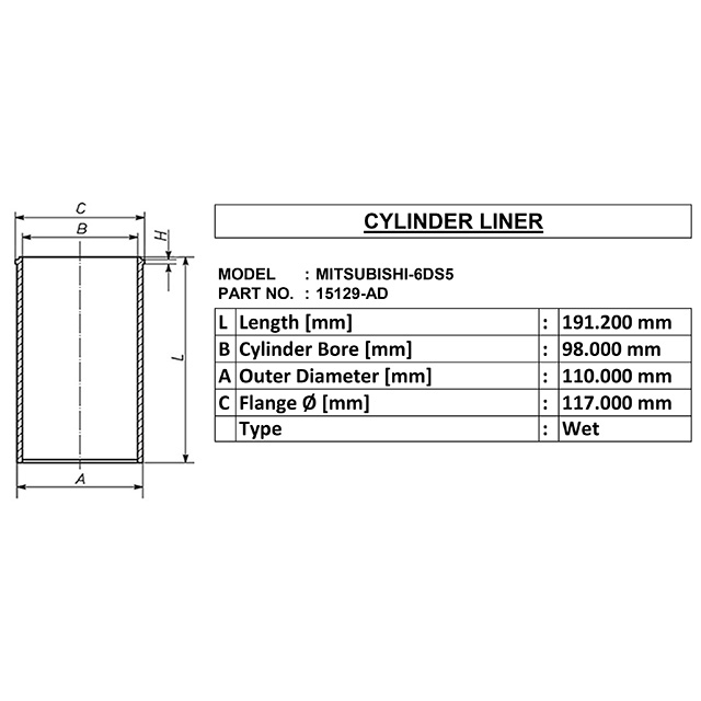 15129AD CYLINDER LINER FOR MITSUBISHI6DS5