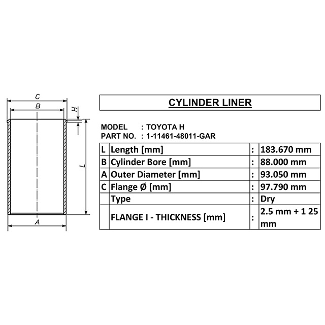 11146148011GAR CYLINDER LINER FOR TOYOTA H