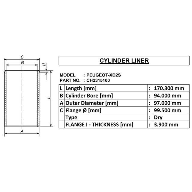 CH2315100 CYLINDER LINER FOR PEUGEOTXD2S