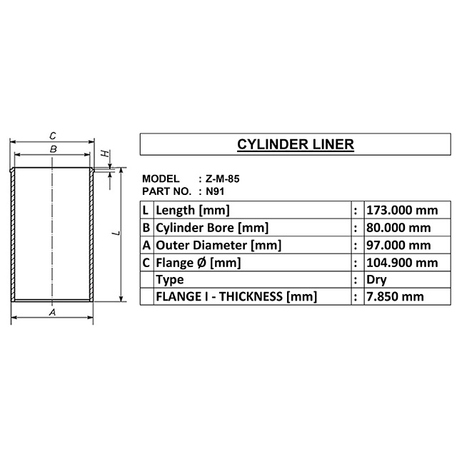 N91 CYLINDER LINER FOR ZM85