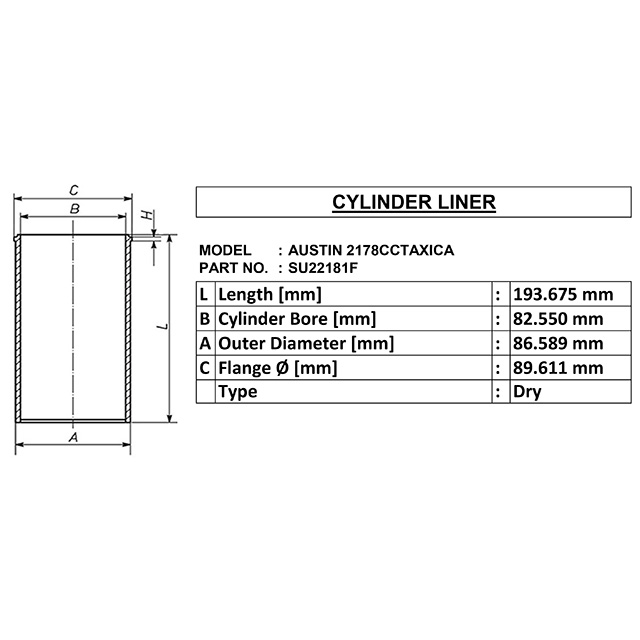 SU22181F CYLINDER LINER FOR AUSTIN 2178CCTAXICA