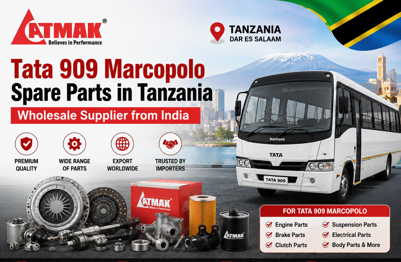 Tata 909 Marcopolo Spare Parts in Tanzania | Wholesale Supplier from India
